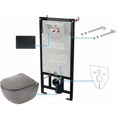 Miska wisząca peonia antracyt/titanium + deska + stelaż + przycisk nero