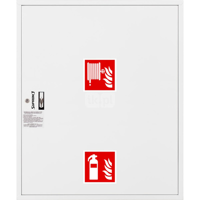 Hydrant DN 25 FIT zawieszany z miejscem na gaśnice pod zwijadłem, wąż 20 m, zamek patent, RAL 9003