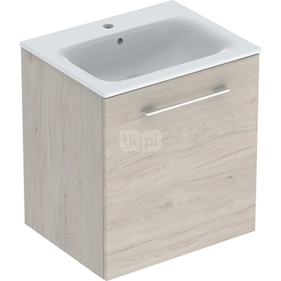 Geberit Selnova Square Zestaw szafki pod umywalkę, z jednymi drzwiami, B60cm, H65.2cm, T50.2cm, orzech włoski hickory jasny, z umywalką meblową, cienki rant, z przelewem, z otworem na baterię