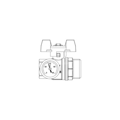 Zawór kulowy, niebieska rączka, z termometrem, 3/4GW x 1GZ, płaskouszczelniany