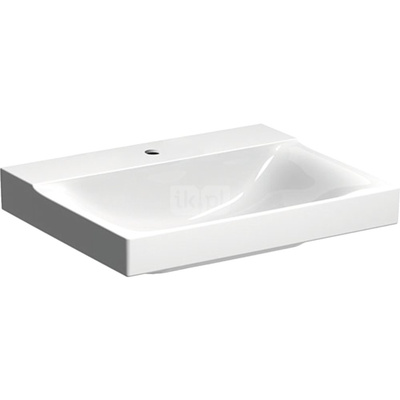 Umywalka GEBERIT Xeno2 prostokątna, biała, 600mm, otwór na baterię na środku, bez odpływu przelewowego, półka od ściany
