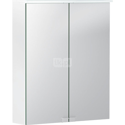 Szafka z lustrem Geberit Option Basic z oświetleniem i dwojgiem drzwi: 56x67.7x18cm, Korpus: matowy biały / z powłoką melaminową, Drzwi: lustrzane wewnątrz i z zewnątrz
