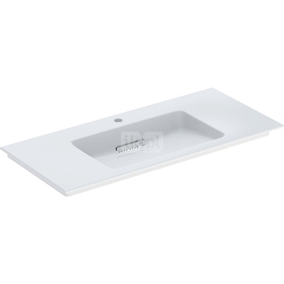 Umywalka GEBERIT ONE prostokątna, biała / KeraTect, 1050mm, otwór na baterię na środku, nakładany od góry, bez odpływu przelewowego, półki z obu stron