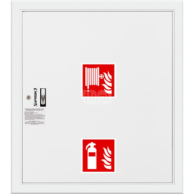 Hydrant DN 25 wnękowy z miejscem na gaśnicę pod zwijadłem, wąż 30 m, zamek patent, RAL 9003