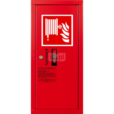 Hydrant DN 52 zawieszany boczny z koszem, wąż 20 m, zamek patent, RAL 3000 prawy