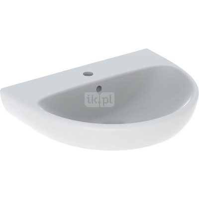 Umywalka GEBERIT Selnova owalna, biała, 600mm, otwór na baterię na środku, z odpływem przelewowym, półka od ściany