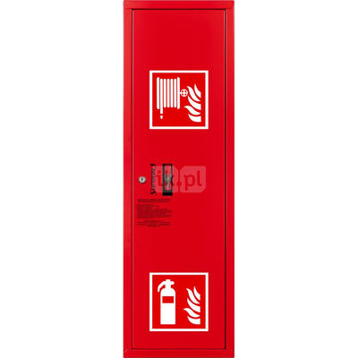 Hydrant DN 25 zawieszany boczny z miejscem na gaśnicę, wąż 30 m, zamek patent, RAL 3000 prawy