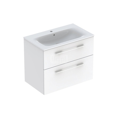 Zestaw umywalki meblowej Geberit Selnova Square, slim rim, z szafką pod umywalkę, z dwoma szufladami: B1=78.8cm, T=50.2cm, Otwór na baterię=Na środku, Przelew=Widoczny, Biały