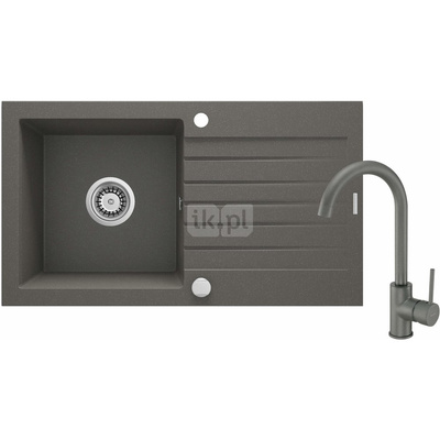 Zlew. zorba antracyt granit 1k z/o 760x440x160, 3,5" + osprzęt space-saver + bateria nemezja z wylewką "u"