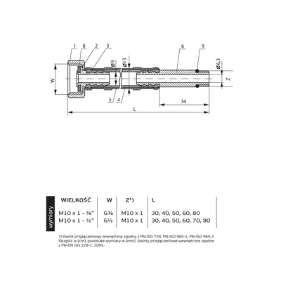 Wąż przyłączeniowy elastyczny PERFEXIM PHA-9145/L DN 8, GW x GZ, 1/2'' x M10, długość 400 mm