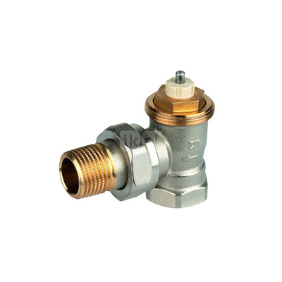 Zawór termostatyczny, kątowy, wkładka SX, 3/4", gwint wewnętrzny, ze złączką do grzejnika z uszczelnieniem metal-metal