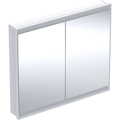 Szafka z lustrem Geberit ONE z ComfortLight i dwojgiem drzwi, montaż podtynkowy, wysokość 90 cm: B=105cm, Biały / Aluminium malowane proszkowo