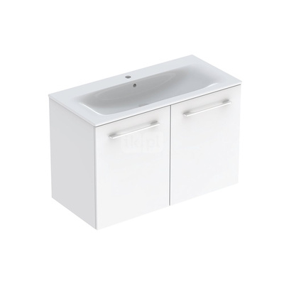 Zestaw umywalki meblowej Geberit Selnova Square, slim rim, z szafką pod umywalkę, z dwoma drzwiami: B1=98.8cm, T=50.2cm, Otwór na baterię=Na środku, Przelew=Widoczny, Biały