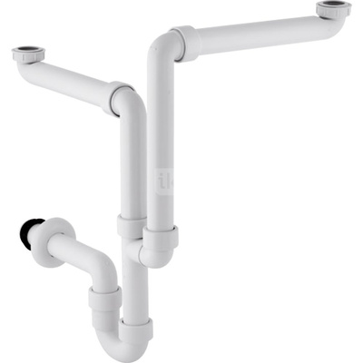 Syfon rurowy Geberit do dwóch umywalek, model oszczędzający przestrzeń, wylot poziomy: d=40mm, G=1 1/2″, Biały-alpin