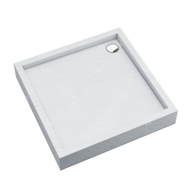 Brodzik akrylowy zintegrowany z nośnikiem Stabilsound Plus® oraz obudową akrylową przeciągniętą do podłogi Medium White Stone 80x80x16 cm, kwadratowy