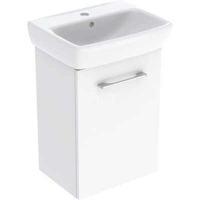 Geberit Selnova Square Zestaw szafki pod umywalkę , B45cm, H64.9cm, T35cm, z jednymi drzwiami, biały, z umywalką kompaktową, z przelewem, z otworem na baterię