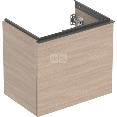 Szafka pod umywalkę Geberit Acanto, z szufladą i szufladą wewnętrzną, krótka: Szerokość umywalki=60cm, Korpus i front: dąb / melaminowa struktura drewna, Uchwyt: lava / malowany proszkowo, matowy