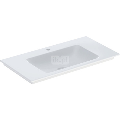 Umywalka GEBERIT ONE prostokątna, biała / KeraTect, 900mm, otwór na baterię na środku, nakładany od góry, bez odpływu przelewowego, półki z obu stron