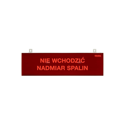 tablica ostrzegawcza "NIE WCHODZIĆ NADMIAR SPALIN", podświetlenie czerwone LED, wbudowana cicha syrenka, zasilanie 12/24V