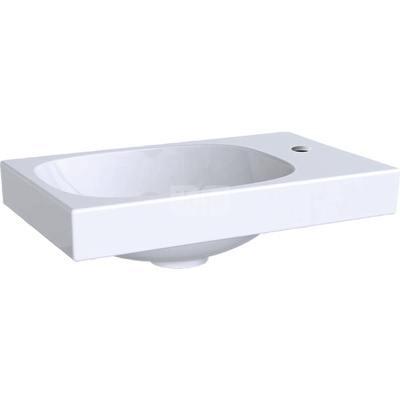 Umywalka GEBERIT Acanto prostokątna, biała, 400mm, otwór na baterię z prawej, bez odpływu przelewowego, półka z prawej