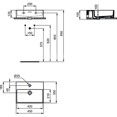 EXTRA Umywalka 45x35 1TH OF GRND SLK WHT