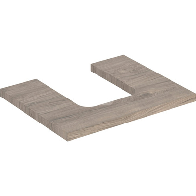 Blat pod umywalkę Geberit ONE z wycięciem, do umywalki nablatowej w kształcie misy: B=59.8cm, Orzech włoski hickory, Melamina, struktura drewna, Przekrój=Na środku