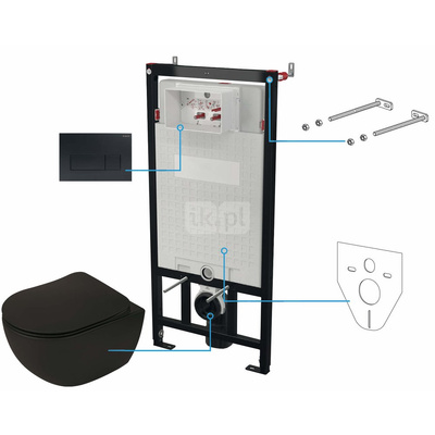 Miska wisząca peonia nero + deska + stelaż + przycisk nero