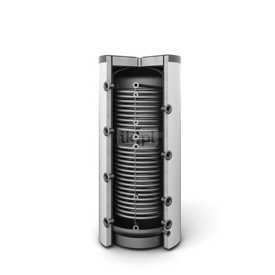 Zbiornik buforowy stojący GALMET SG(B) pojemność 500 l z wężownicą x2, izolacja: pianka poliuretanowa, kolor: skay biały