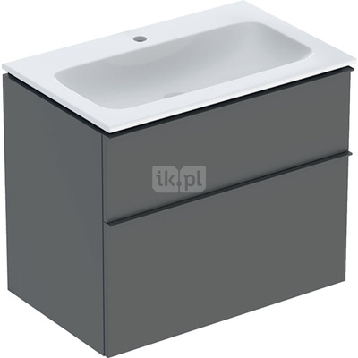 Zestaw umywalki meblowej Geberit iCon slim rim, z szafką pod umywalkę, z dwoma szufladami i zestawem odpływowo-przelewowym do umywalki: B=75cm, Umywalka: biały /KeraTect, Korpus i front: lava / lakierowany matowy, Uchwyt: lava / malowany proszkowo, matowy