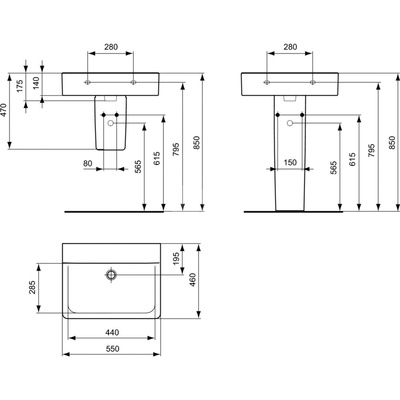 CONNECT UMYWALKA CUBE 55CM BEZ OTWORU I