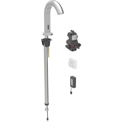 Bateria umywalkowa Geberit Piave, stojąca, zasilanie bateryjne, do podtynkowej skrzynki funkcyjnej, bez mieszacza, stal nierdzewna