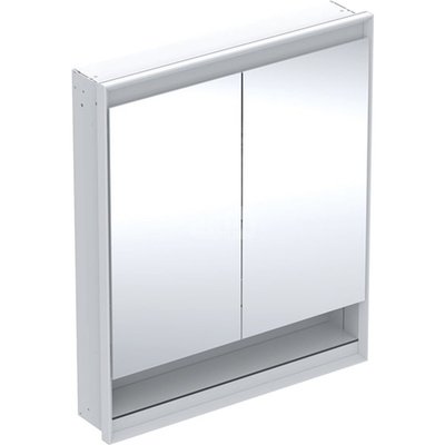 Szafka z lustrem Geberit ONE z wnęką i ComfortLight, z dwoma drzwiami, montaż podtynkowy, wysokość 90 cm: B=75cm, Biały / Aluminium malowane proszkowo