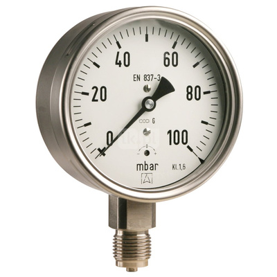 Manometr z rurką Bourdona AFRISO RF chemiczny -1/1,5 bar G1/2B radialne fi 100 mm, kl. 1,0%