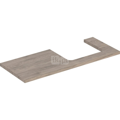 Blat pod umywalkę Geberit ONE z wycięciem, do prostokątnej umywalki nablatowej: B=119cm, Orzech włoski hickory, Przekrój=Prawa strona, Melamina, struktura drewna