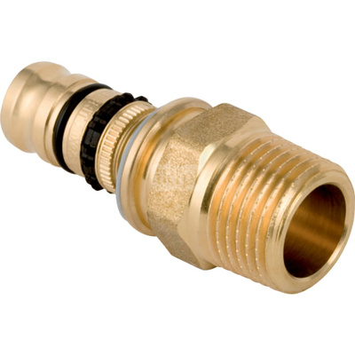 Złączka GEBERIT Mepla, mosiądz / mosiądz, 1'' x 26 mm (GZ gazowy stożkowy x końcówka wciskowa) z uszczelką
