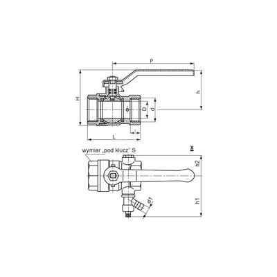 Zawór kulowy PERFEXIM 65RU mosiądz niklowany, PN25 2'' GW z zaworem spustowym, uchwyt: dźwignia
