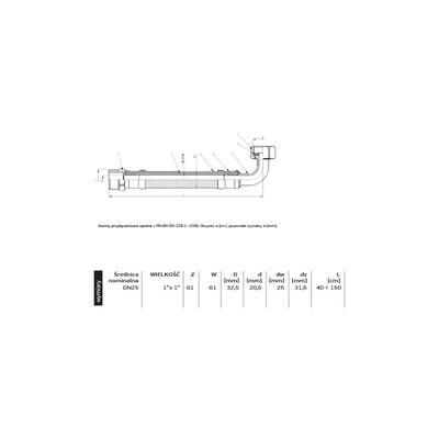 Wąż przyłączeniowy elastyczny PERFEXIM PHA-9156 DN 25, GW x GZ, 1'' x 1'', długość 400 mm