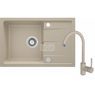 Set: zlew granitowy leda zrd 7113 piasek + bateria z wylewką u ben 762m piasek + osprzęt space-saver