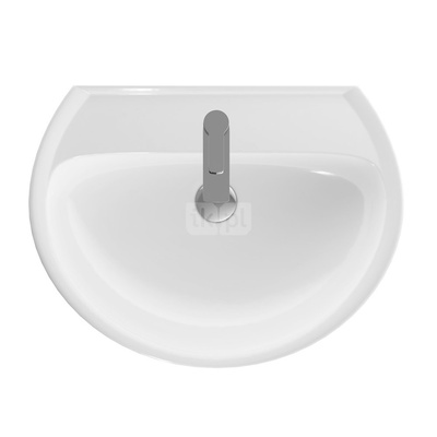 Umywalka Koło Rekord: 65x49cm, Otwór na baterię=Na środku, Przelew=Widoczny, Biały