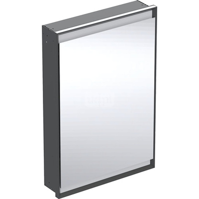 Szafka z lustrem Geberit ONE z ComfortLight i jednymi drzwiami, montaż podtynkowy, wysokość 90 cm: B=60cm, Czarny mat / Aluminium malowane proszkowo, Drzwi=Zawias po lewej