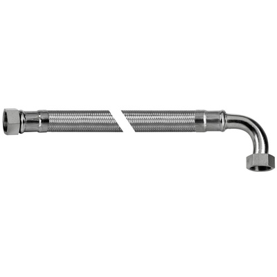 Wąż elastyczny przyłączeniowy QIK stal nierdzewna, 1/2'' x 12 mm x 1/2'', dł. 600 mm, GW x GW (przyłącze kątowe) z oplotem