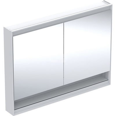 Szafka z lustrem Geberit ONE z wnęką i ComfortLight, z dwoma drzwiami, montaż natynkowy, wysokość 90 cm: B=120cm, Biały / Aluminium malowane proszkowo