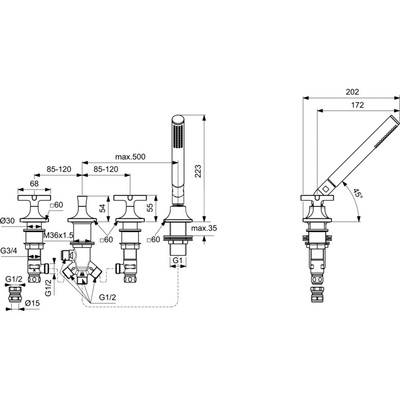JOY NEO Bateria wannowo-natryskowa 4ot. CROSS CHR