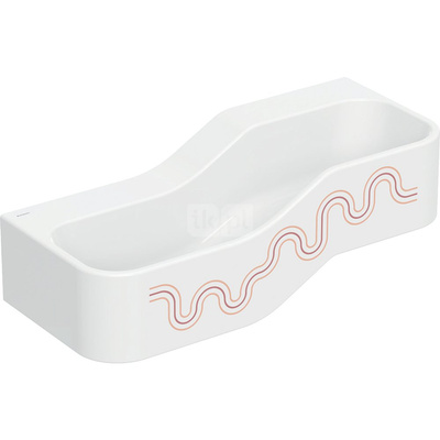 Umywalka GEBERIT Bambini 2-stanowiskowa prostokątna (rynna, elementy dekoracyjne), biała, 900mm, bez otworu na baterię, bez odpływu przelewowego, półka od ściany