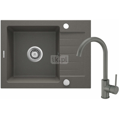 Zlew. zorba antracyt granit 1k z/ko 580x440x164, 3,5" + osprzęt space-saver + bateria nemezja z wylewką "u"