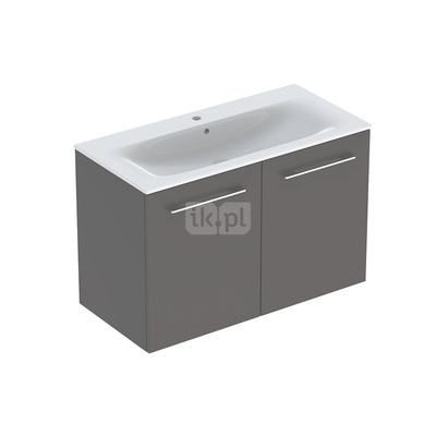Zestaw umywalki meblowej Geberit Selnova Square, slim rim, z szafką pod umywalkę, z dwoma drzwiami: B1=98.8cm, T=50.2cm, Otwór na baterię=Na środku, Przelew=Widoczny, Lava