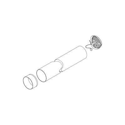 Zestaw odprowadzenia powietrza – montaż na ścianie zewnętrznej (złączka ABS ∅ 125 mm rura PVC o dł. 1 m ∅ 125 mm, kratka wentylacyjna ze sprężyną i otworem od 100 do 160 mm. 15 mm grubości).