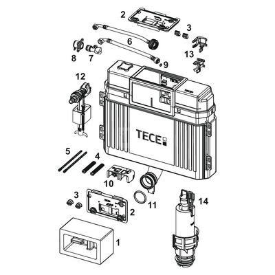 Spłuczka podtynkowaTECETECE, 522 x 485 x 141 mm, uruchamiana od góry, uruchamiana od przodu, z kolanem odpływowym 50mm