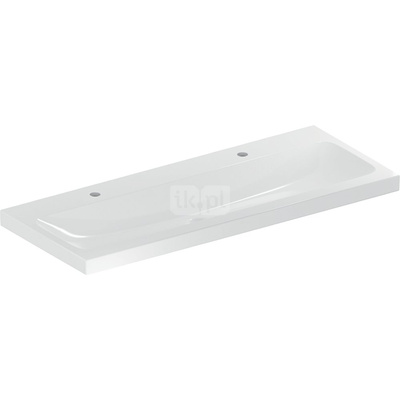 Umywalka GEBERIT iCon Light 2-stanowiskowa prostokątna, biała / KeraTect, 1200mm, otwór na baterię na środku, bez odpływu przelewowego, półka od ściany