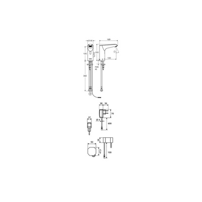 Bateria umywalkowa XERIS E 230V, chrom elektroniczna typ HDM, mid.